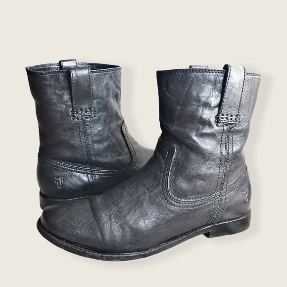 Frye Anna Shortie Black Leather Cute Casual Streetwear Pull On Ankle Booties - Picture 8 of 16